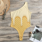 Vanilla Ice Cream Melted Print One Shoulder Bodysuit