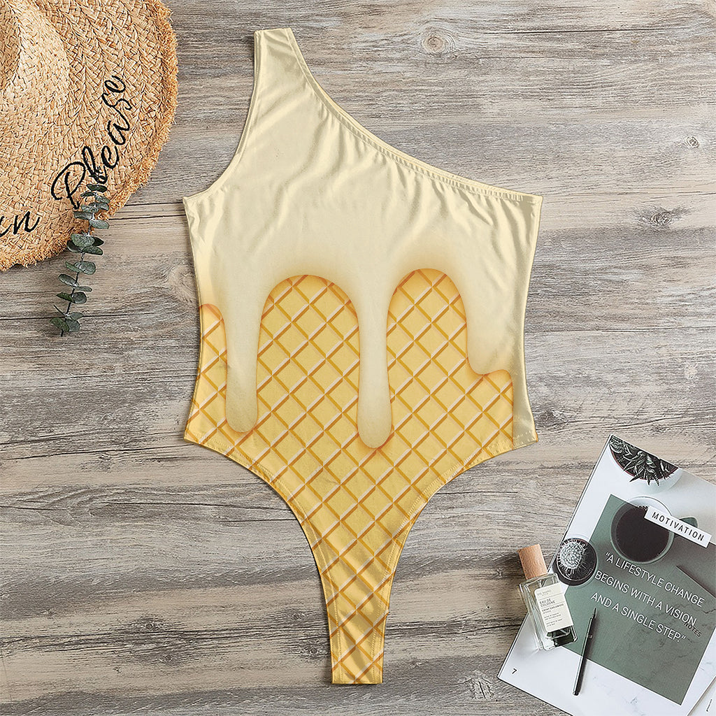 Vanilla Ice Cream Melted Print One Shoulder Bodysuit