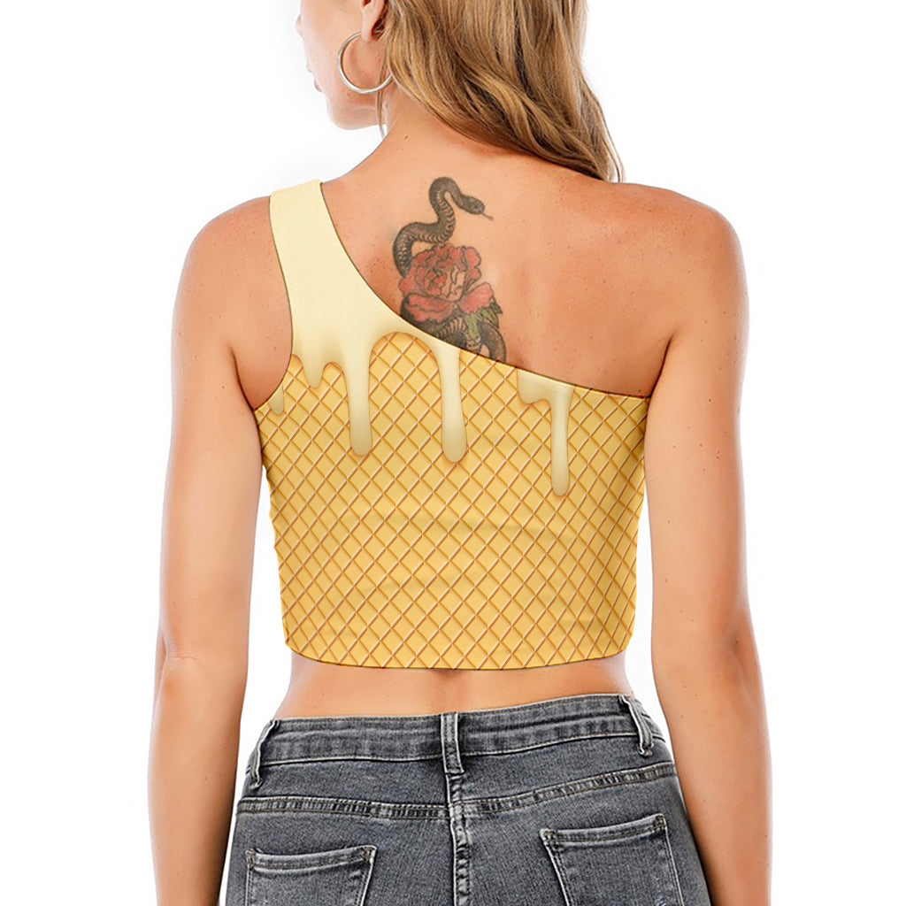 Vanilla Ice Cream Melted Print One Shoulder Crop Top