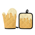 Vanilla Ice Cream Melted Print Oven Mitt And Pot Holder Set