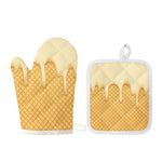 Vanilla Ice Cream Melted Print Oven Mitt And Pot Holder Set