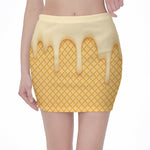 Vanilla Ice Cream Melted Print Pencil Mini Skirt