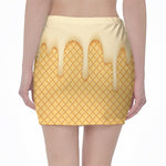 Vanilla Ice Cream Melted Print Pencil Mini Skirt