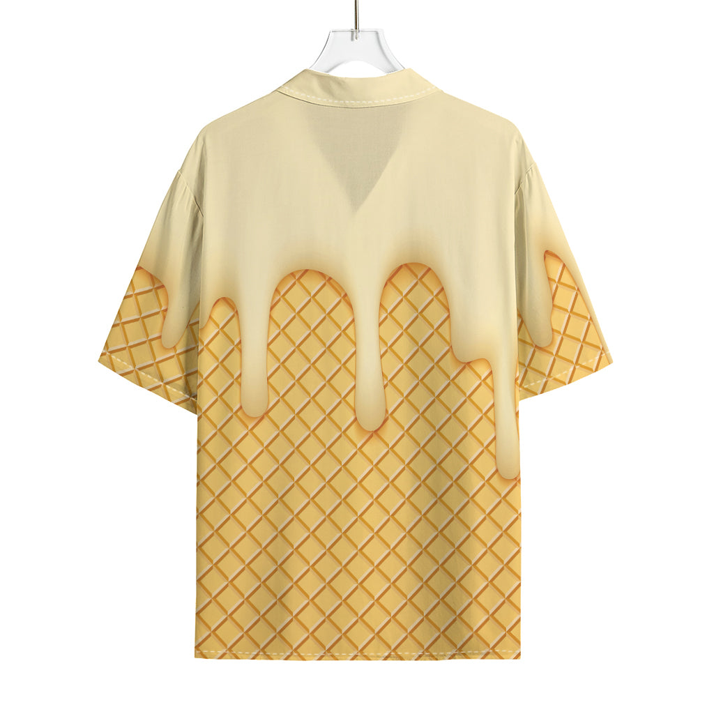Vanilla Ice Cream Melted Print Rayon Hawaiian Shirt