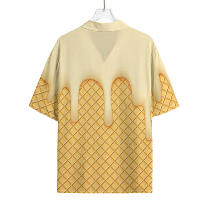 Vanilla Ice Cream Melted Print Rayon Hawaiian Shirt