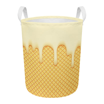 Vanilla Ice Cream Melted Print Round Laundry Basket