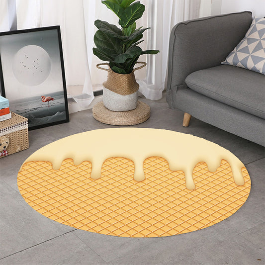 Vanilla Ice Cream Melted Print Round Rug