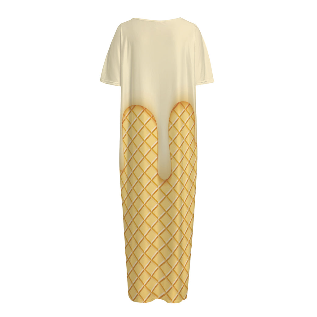 Vanilla Ice Cream Melted Print Short Sleeve Long Nightdress