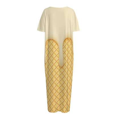 Vanilla Ice Cream Melted Print Short Sleeve Long Nightdress