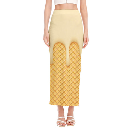 Vanilla Ice Cream Melted Print Side Slit Maxi Skirt