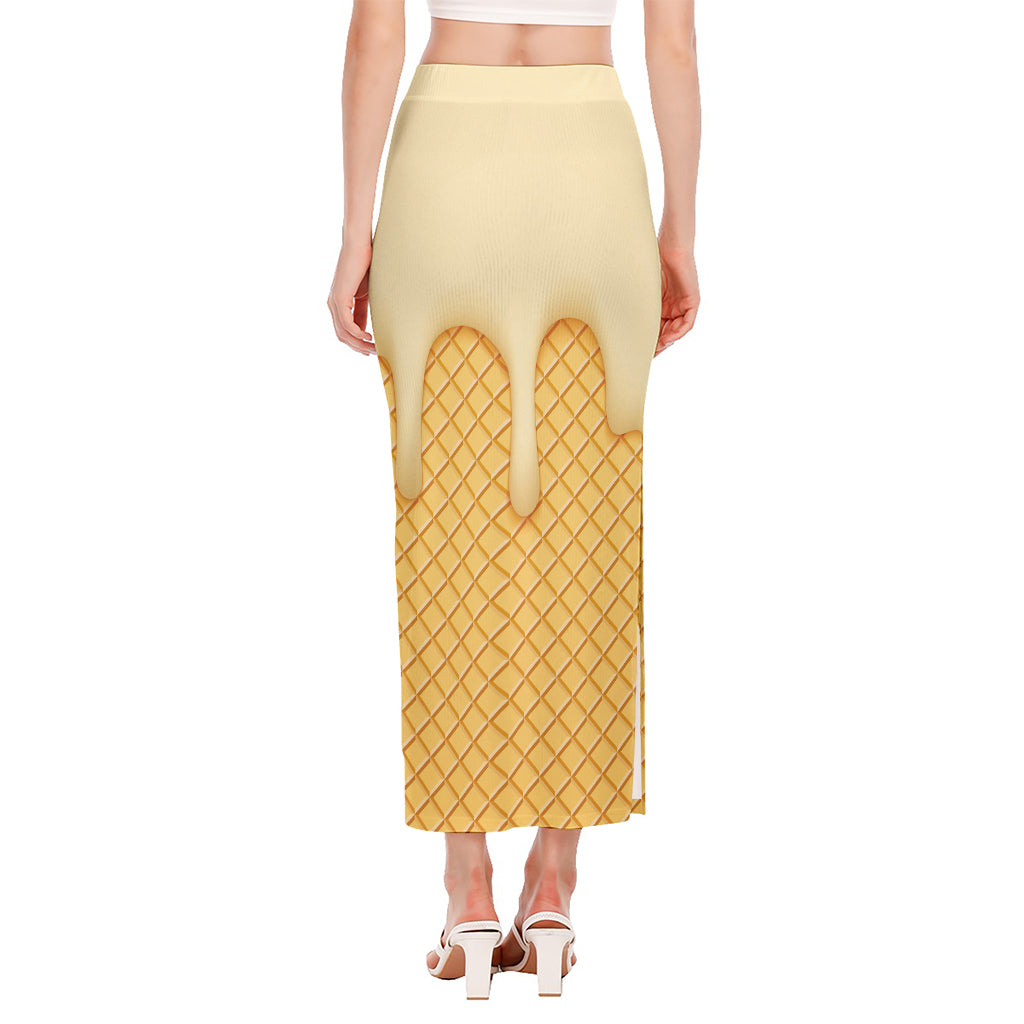 Vanilla Ice Cream Melted Print Side Slit Maxi Skirt