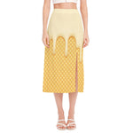 Vanilla Ice Cream Melted Print Side Slit Midi Skirt