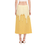 Vanilla Ice Cream Melted Print Side Slit Midi Skirt