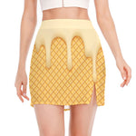 Vanilla Ice Cream Melted Print Side Slit Mini Skirt