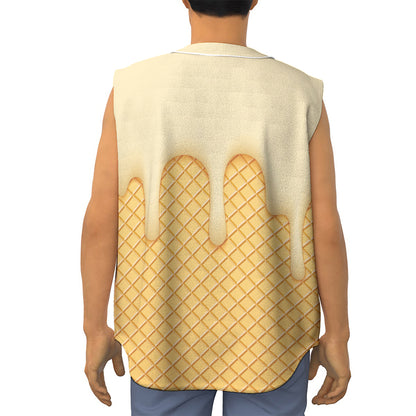 Vanilla Ice Cream Melted Print Sleeveless Baseball Jersey
