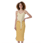 Vanilla Ice Cream Melted Print Slim Fit Midi Cami Dress