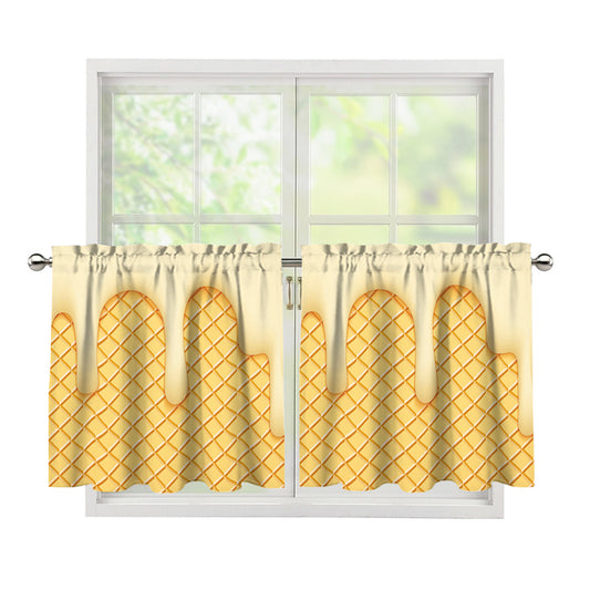 Vanilla Ice Cream Melted Print Tier Curtains