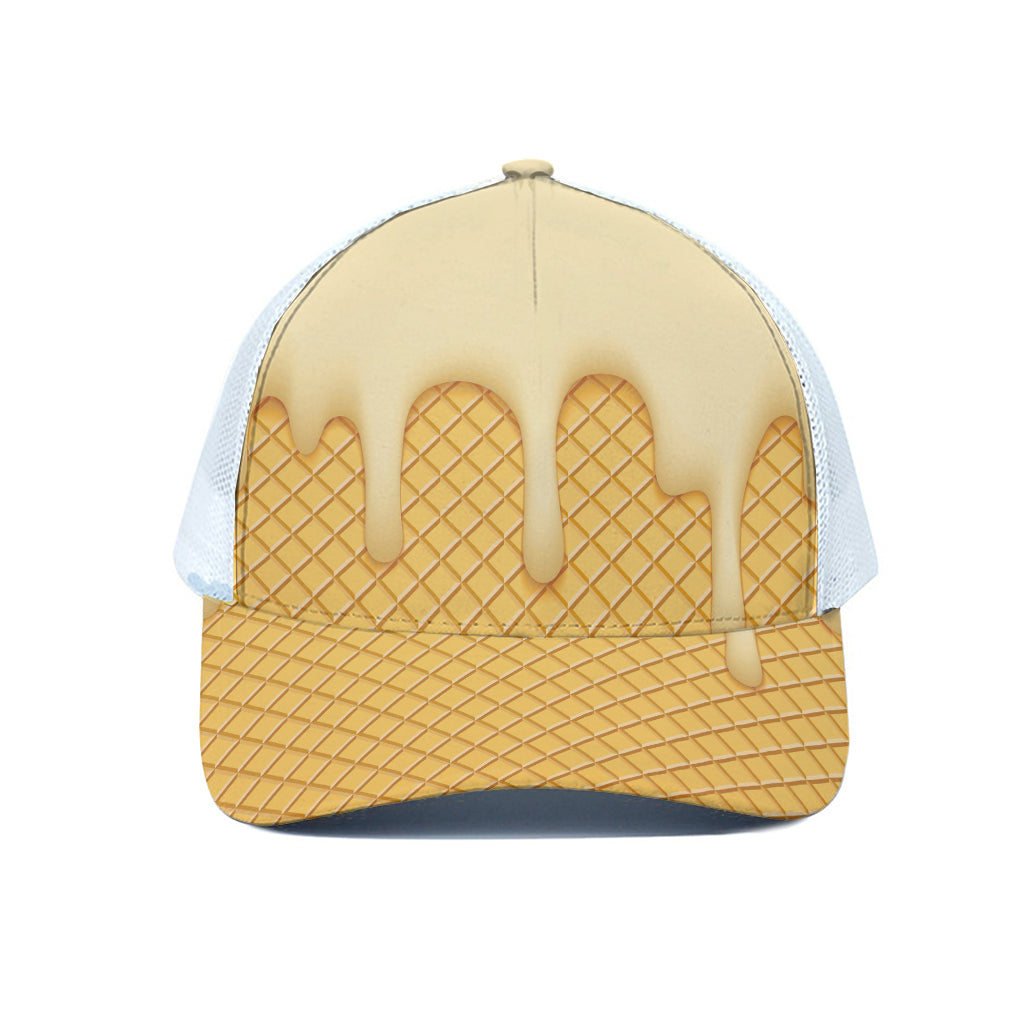 Vanilla Ice Cream Melted Print White Mesh Trucker Cap