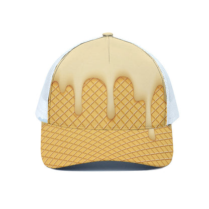Vanilla Ice Cream Melted Print White Mesh Trucker Cap