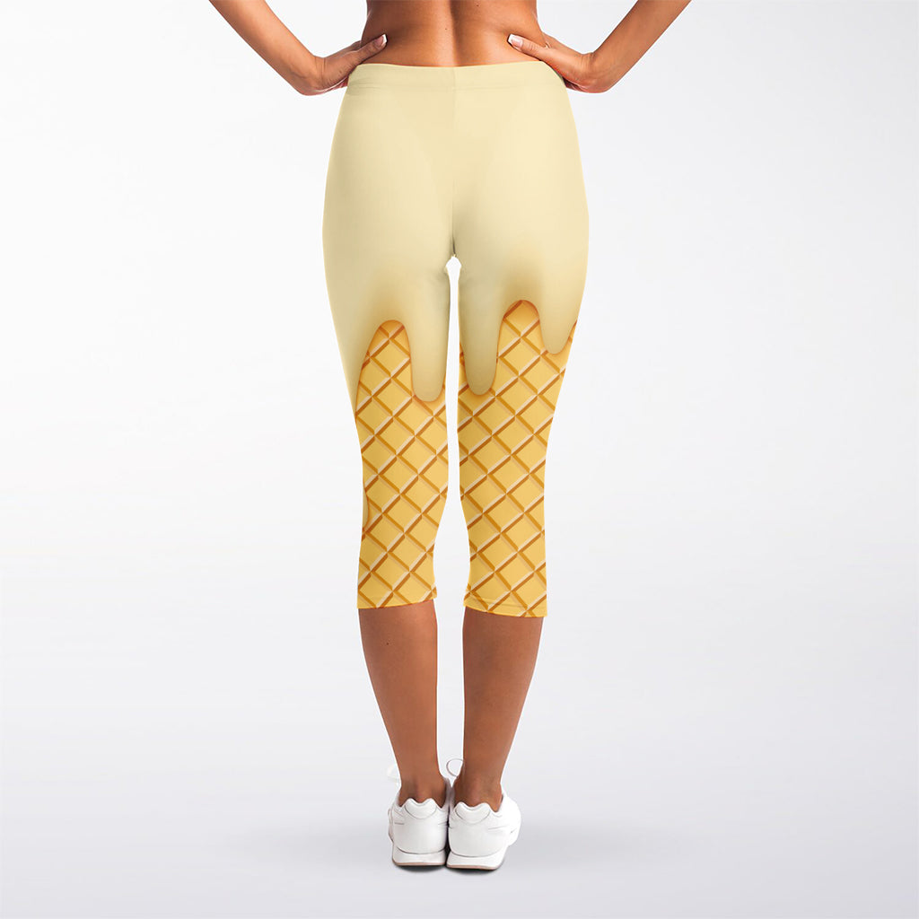 Vanilla Ice Cream Melted Print Women's Capri Leggings
