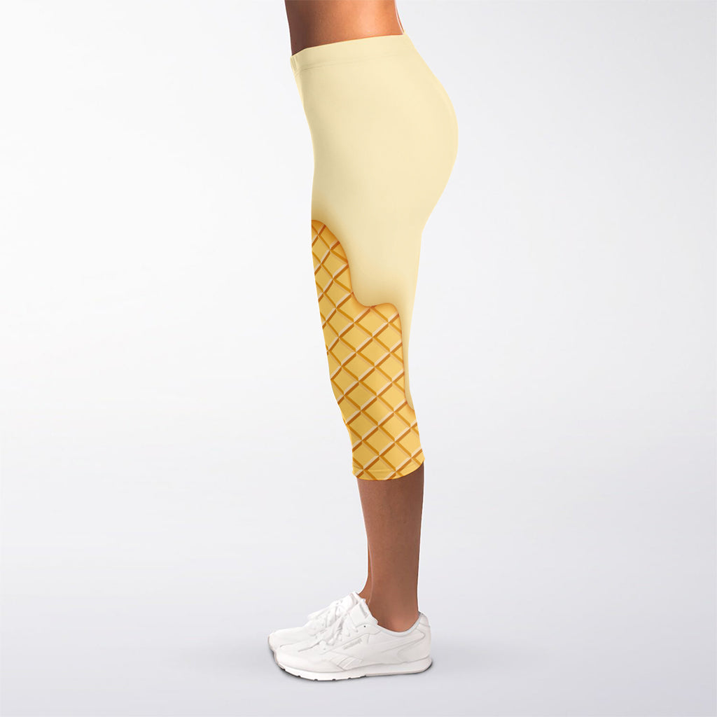 Vanilla Ice Cream Melted Print Women's Capri Leggings