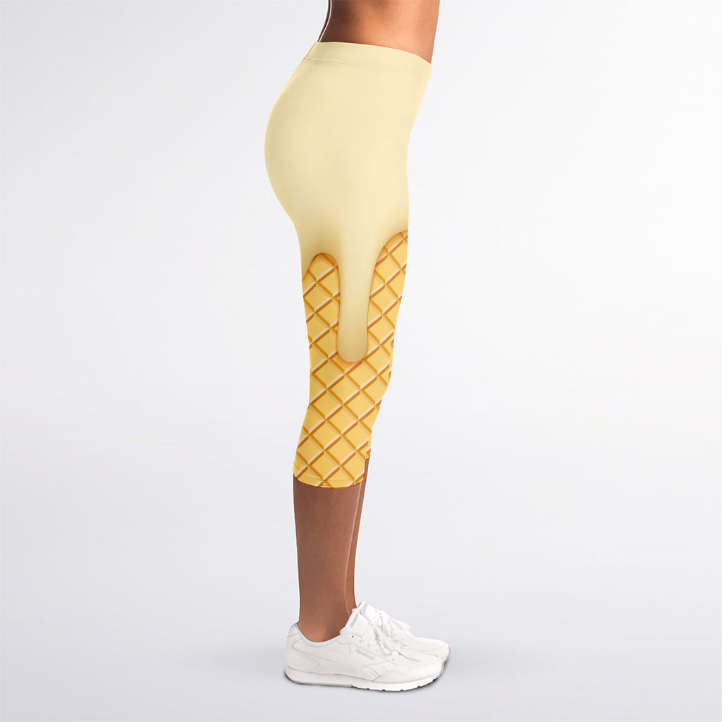 Vanilla Ice Cream Melted Print Women's Capri Leggings