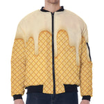 Vanilla Ice Cream Melted Print Zip Sleeve Bomber Jacket