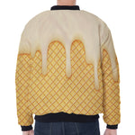 Vanilla Ice Cream Melted Print Zip Sleeve Bomber Jacket