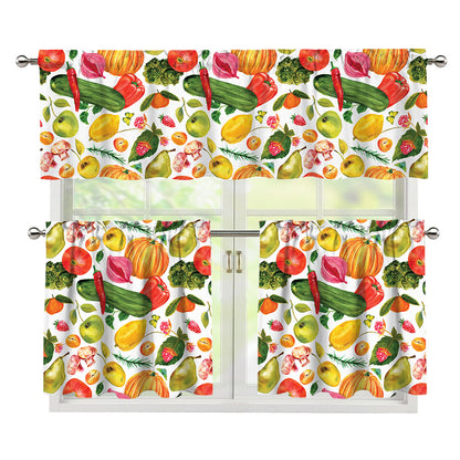 Vegan Fruits And Vegetables Print 3 Piece Kitchen Curtains