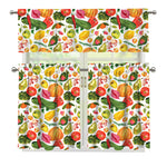 Vegan Fruits And Vegetables Print 3 Piece Kitchen Curtains