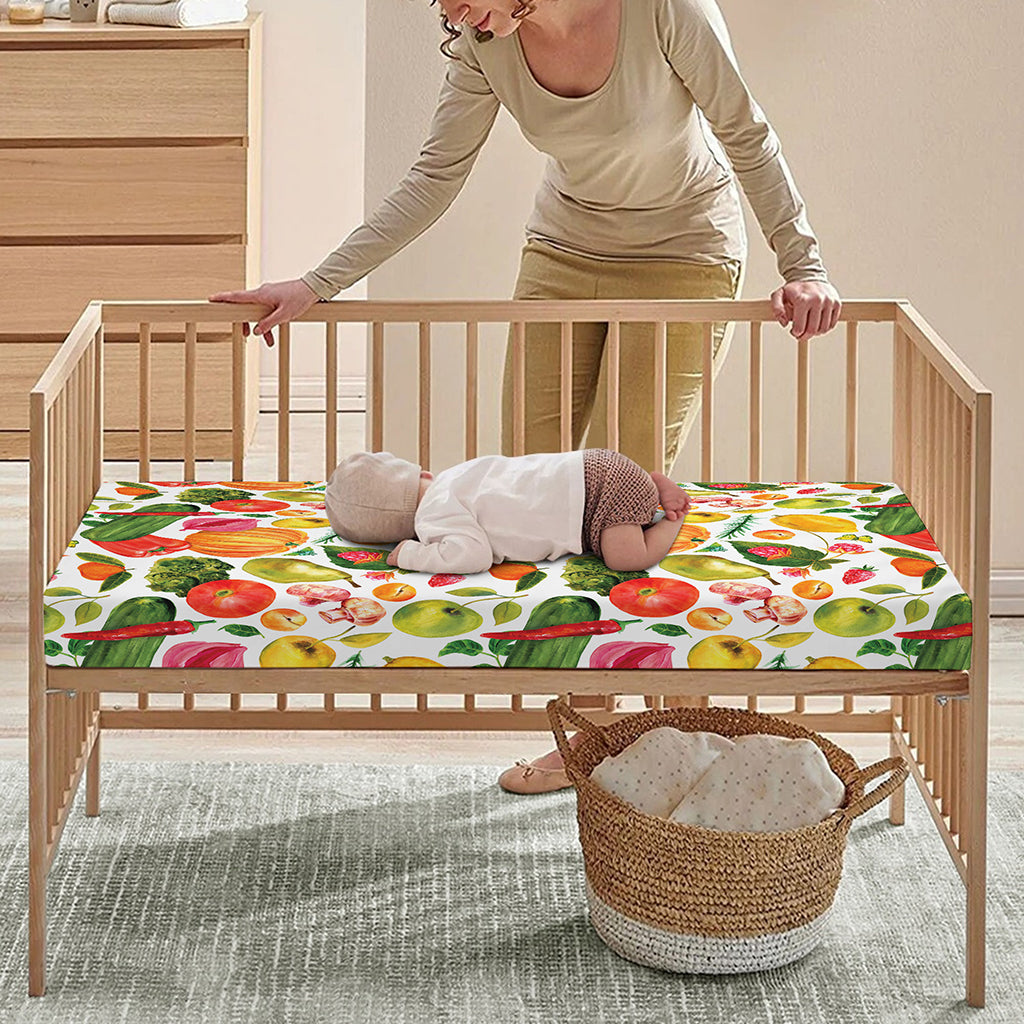 Vegan Fruits And Vegetables Print Baby Crib Sheet