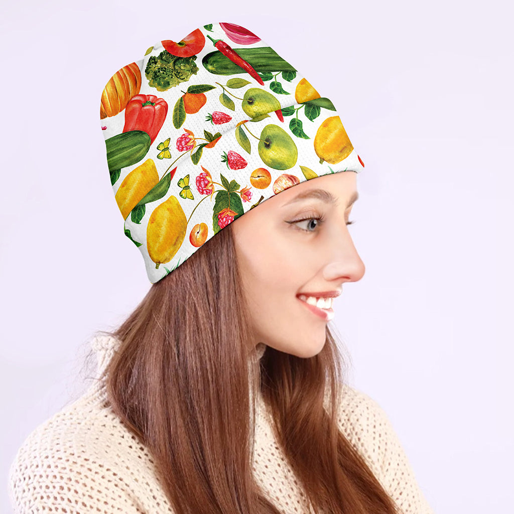 Vegan Fruits And Vegetables Print Beanie