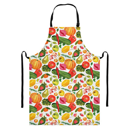 Vegan Fruits And Vegetables Print Bib Apron With Pocket