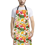 Vegan Fruits And Vegetables Print Bib Apron With Pocket