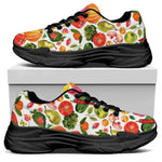Vegan Fruits And Vegetables Print Black Chunky Shoes