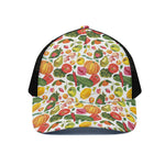 Vegan Fruits And Vegetables Print Black Mesh Trucker Cap