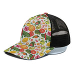 Vegan Fruits And Vegetables Print Black Mesh Trucker Cap