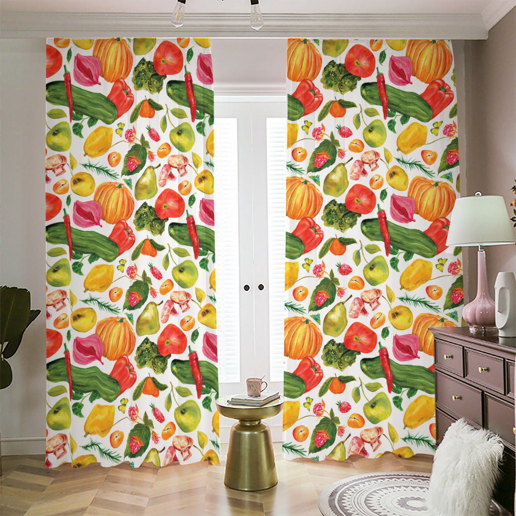 Vegan Fruits And Vegetables Print Blackout Pencil Pleat Curtains