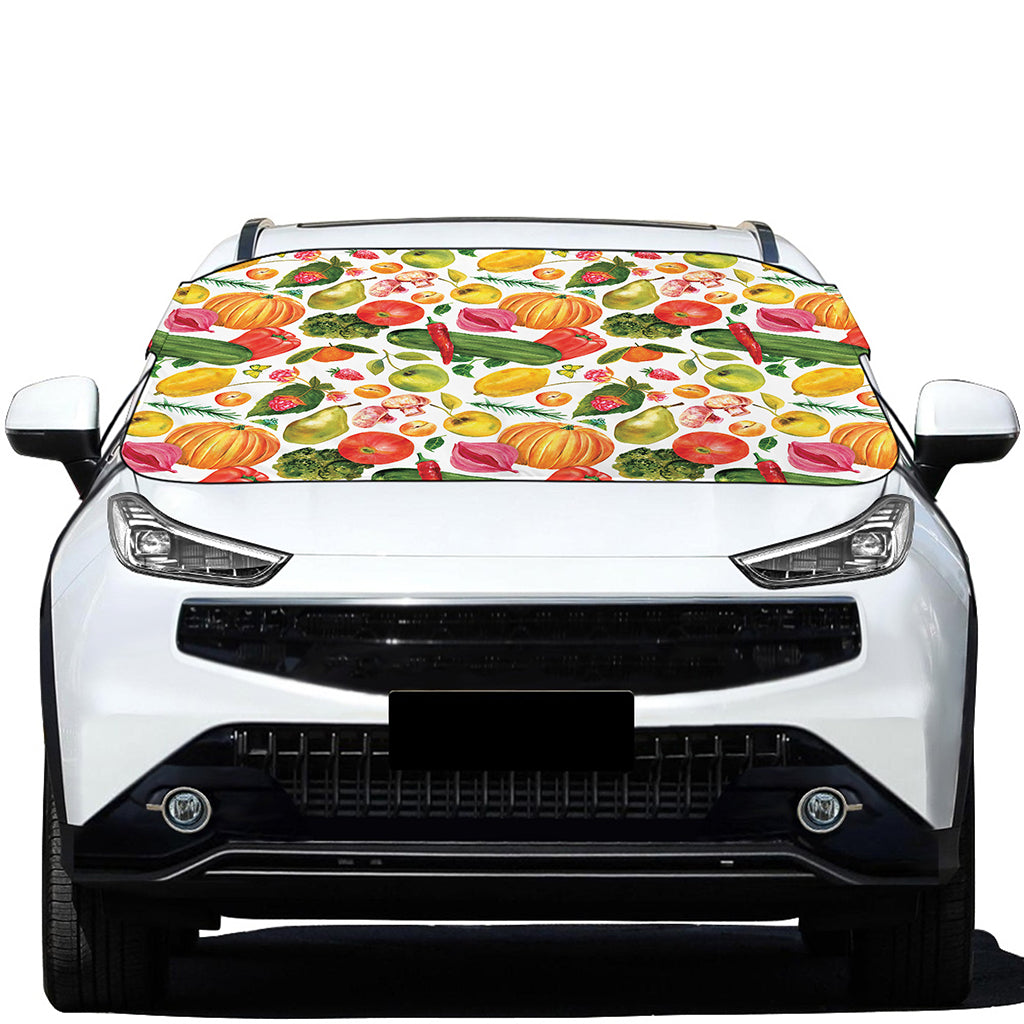 Vegan Fruits And Vegetables Print Car Windshield Snow Cover