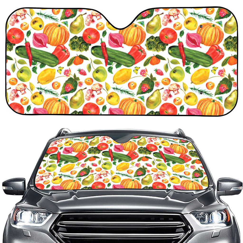 Vegan Fruits And Vegetables Print Car Windshield Sun Shade