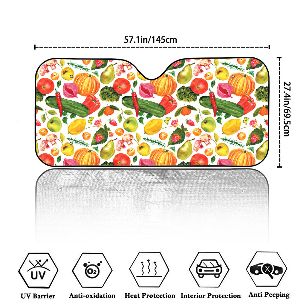 Vegan Fruits And Vegetables Print Car Windshield Sun Shade
