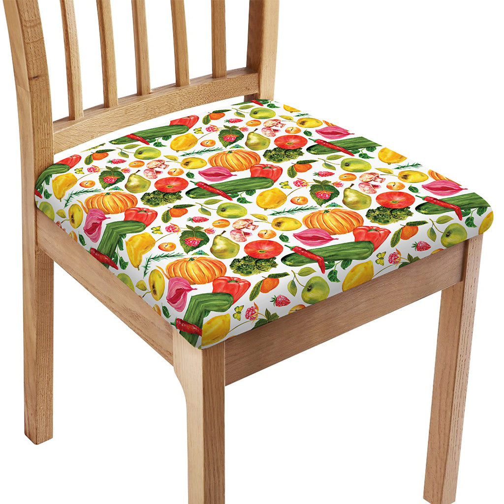 Vegan Fruits And Vegetables Print Chair Cushion Cover