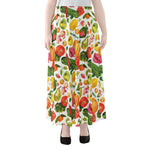 Vegan Fruits And Vegetables Print Chiffon Maxi Skirt