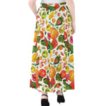 Vegan Fruits And Vegetables Print Chiffon Maxi Skirt