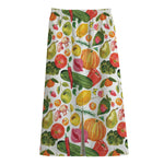 Vegan Fruits And Vegetables Print Cotton Front Slit Maxi Skirt
