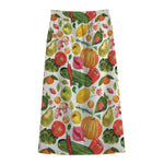 Vegan Fruits And Vegetables Print Cotton Front Slit Maxi Skirt