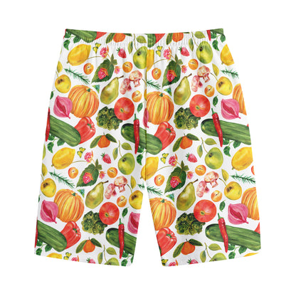 Vegan Fruits And Vegetables Print Cotton Shorts