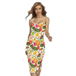 Vegan Fruits And Vegetables Print Cross Back Cami Dress