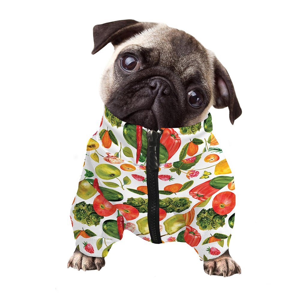 Vegan Fruits And Vegetables Print Dog Zip Up Jacket