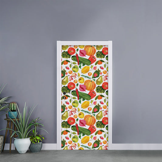 Vegan Fruits And Vegetables Print Door Sticker